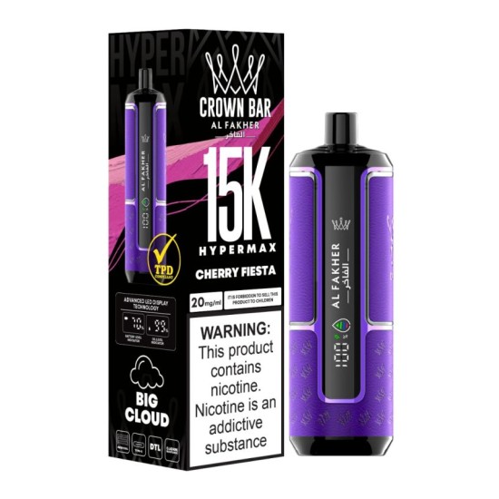 AlFakher Crown Bar Hyper max 15000 puffs Cherry Fiesta