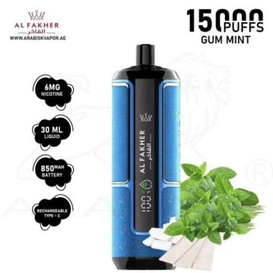 AlFakher Crown Bar Hyper max 15000 puffs Gum Mint
