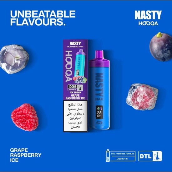 Nasty Hooqa Disposable DTL 10000 puffs Grape Raspberry Ice