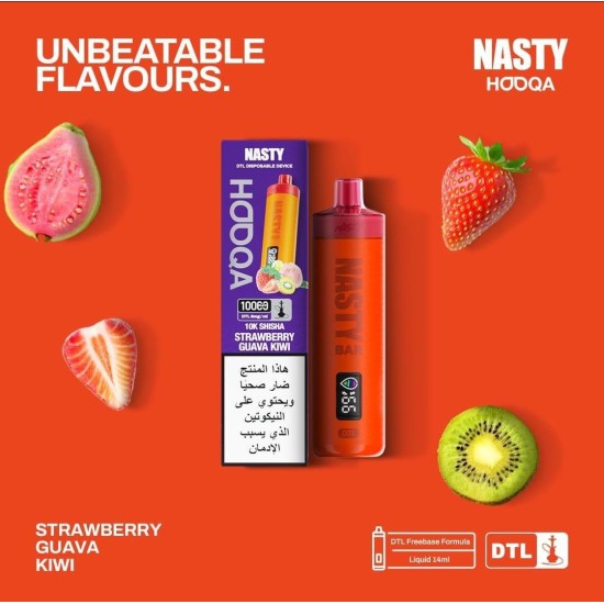 شيشة ناستي هوكا الجاهزه DTL 10000 بف فراولة جوافة كيوي